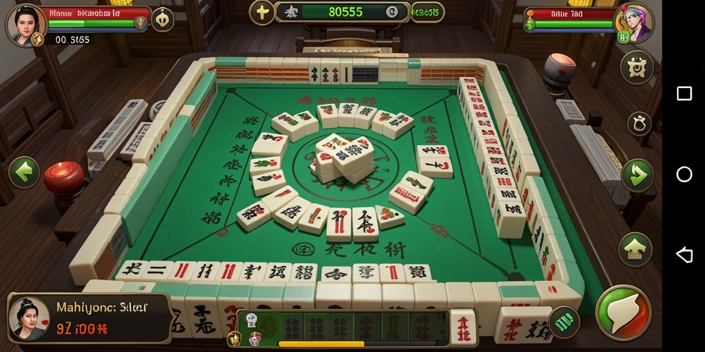 Gameplay Mahjong di 8055 dengan ubin berwarna-warni.