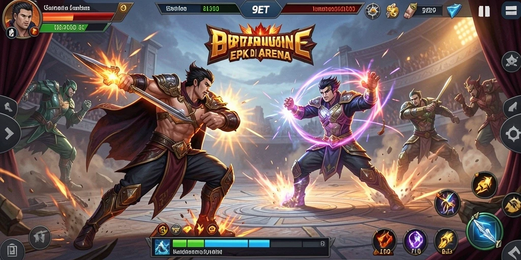 Gameplay mendebarkan di arena pertarungan 9ET.