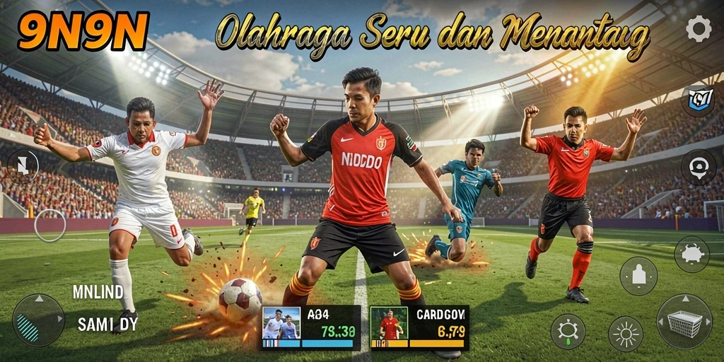 Tampilan gameplay seru dalam 9N9N dengan aksi olahraga yang mendebarkan.