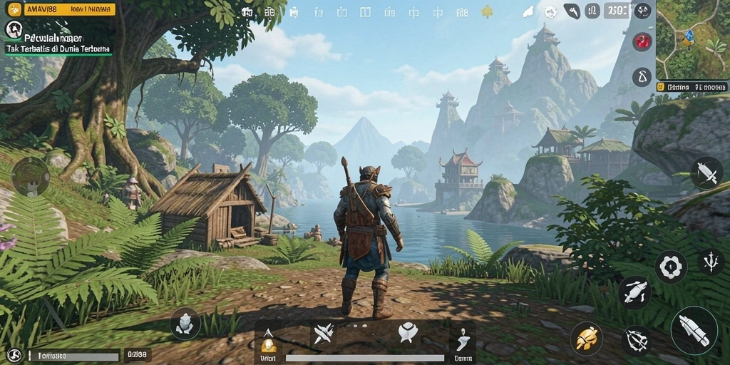 Tampilan gameplay AMAVI88 di dunia terbuka yang luas.
