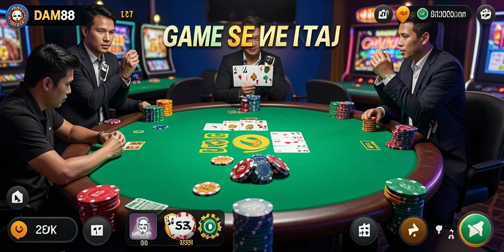 Tangkapan layar utama DAM88 menampilkan aksi seru permainan poker.