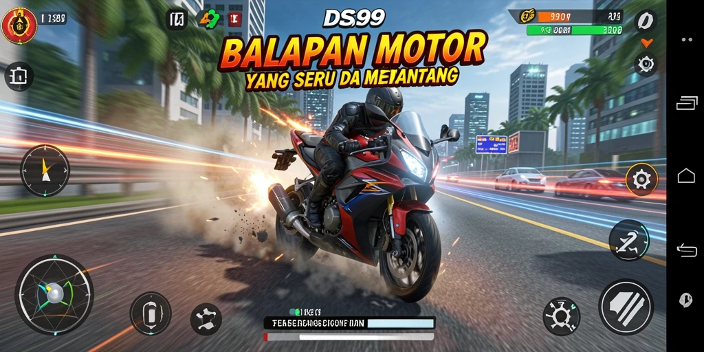 Tampilan gameplay balapan motor yang menegangkan di DS99.