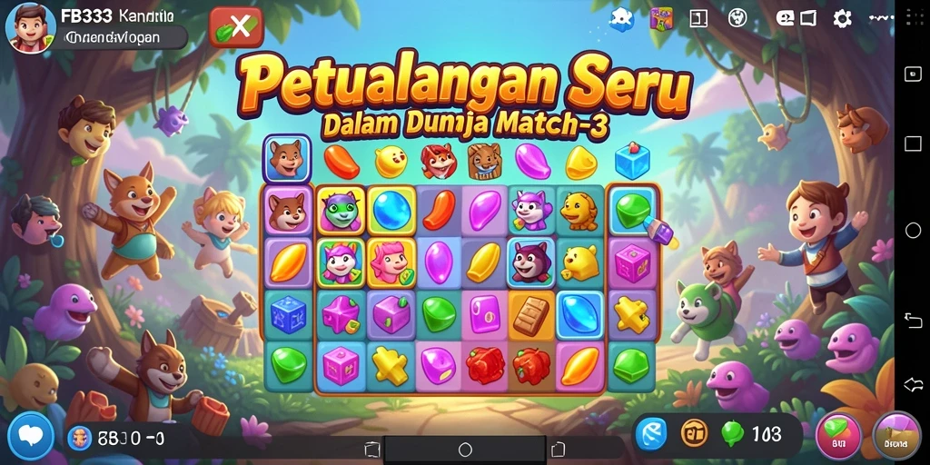 Tampilan gameplay FB333 yang menarik dengan elemen Match-3 yang berwarna-warni.