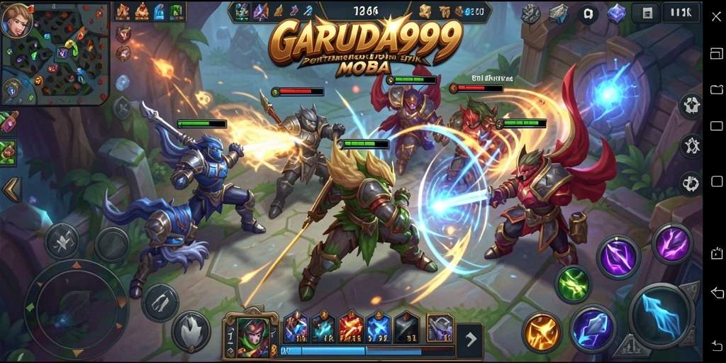 Tangkapan layar menunjukkan duel intens dalam battlefield MOBA.