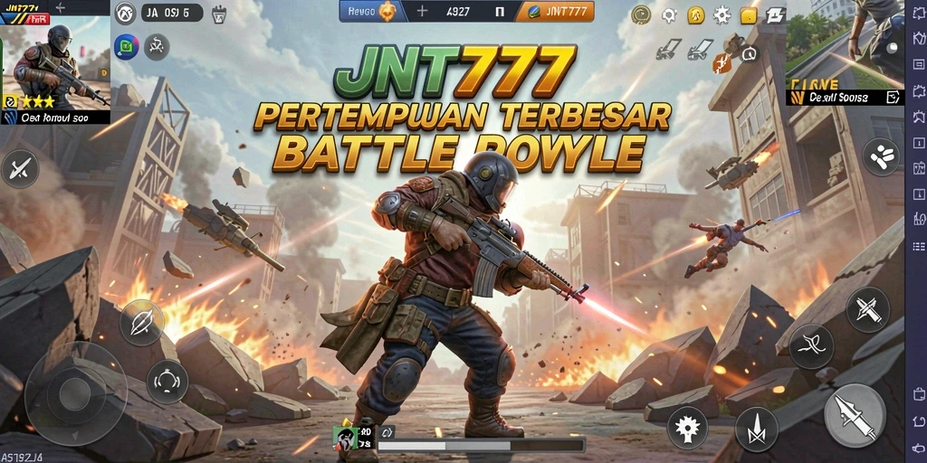 Screenshot gameplay JNT777 menunjukkan aksi seru dalam pertempuran Battle Royale.