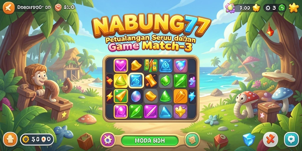 Visual gameplay NABUNG77 dengan permata yang cerah dan menarik.