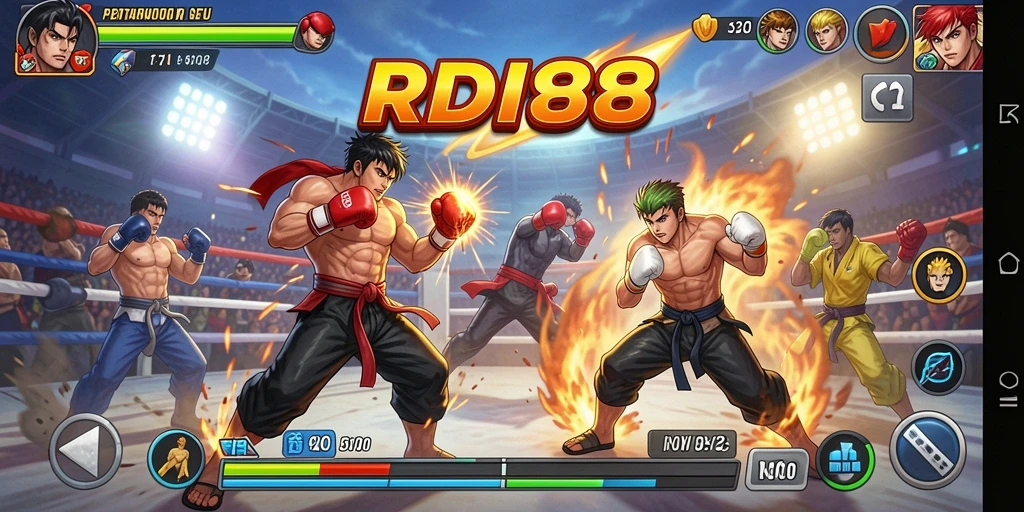 Screenshot RDI88 menampilkan aksi pertarungan yang mendebarkan di arena.