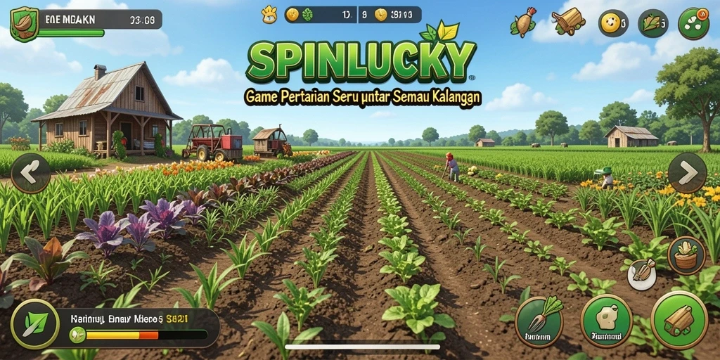 Gameplay menarik dalam SPINLUCKY yang menunjukkan kegiatan bertani.