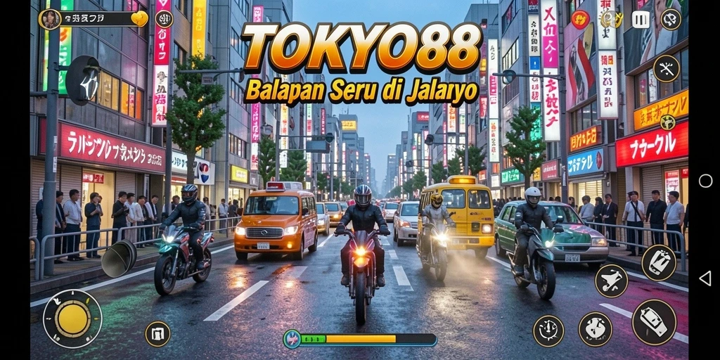 Screenshot <strong>TOKYO88</strong> menampilkan aksi balapan mendebarkan di jalanan Tokyo.